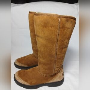 UGG Australia Womens Sz W9 Ultimate Tall Braid 5340 Tan/Brown Lined Winter Boots